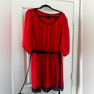 Red Chiffon Dress with Black Trim